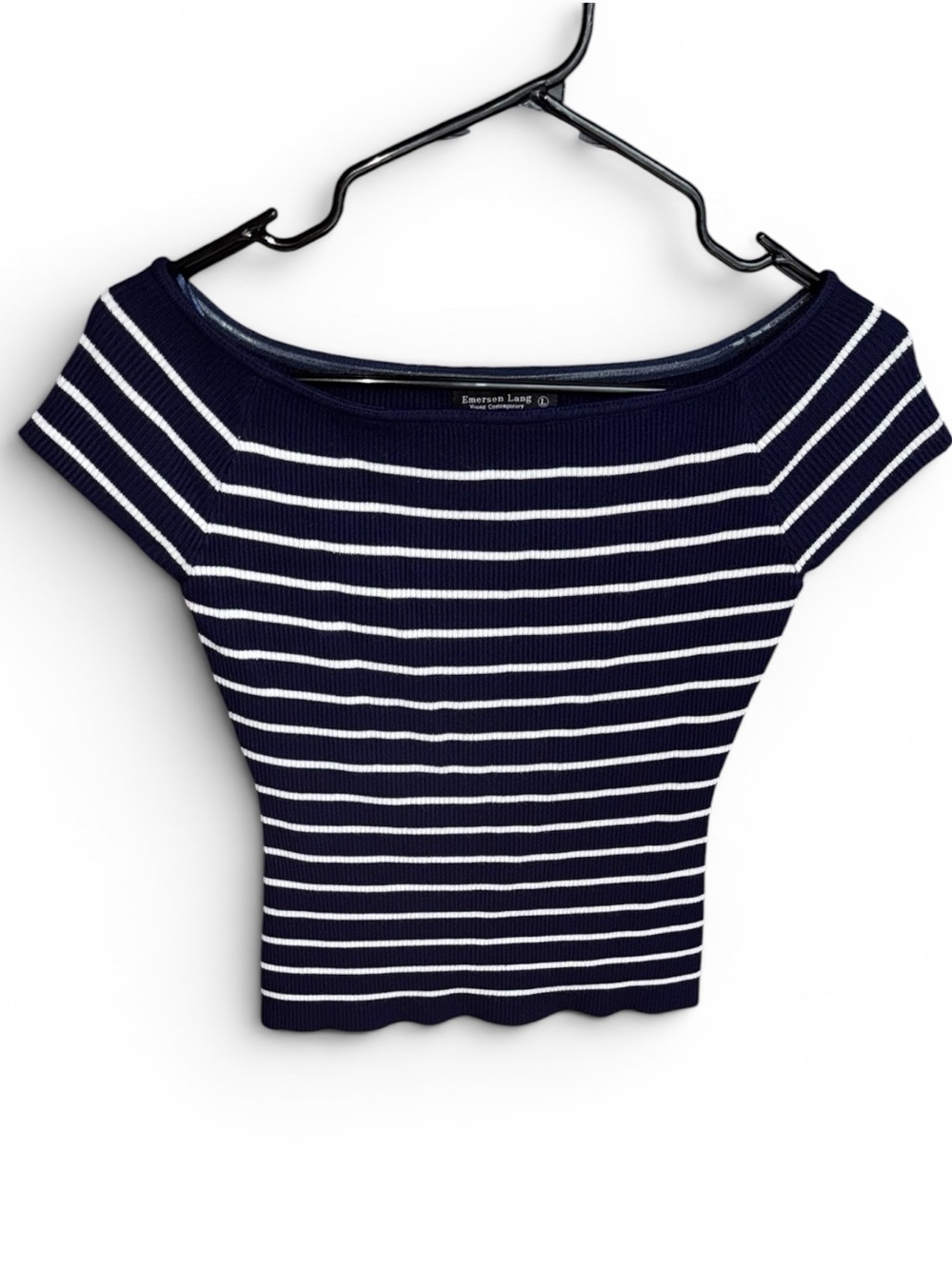 Emerson Lang Off Shoulder Ribbed Striped Knit Top Size L